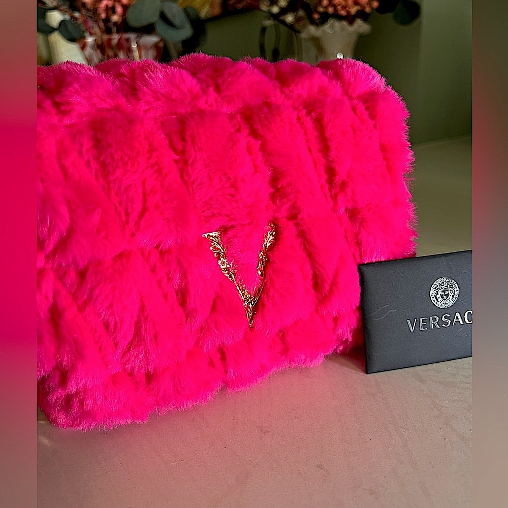 VERSACE Faux Fur Virtus Crossbody Bag Authentication Cards